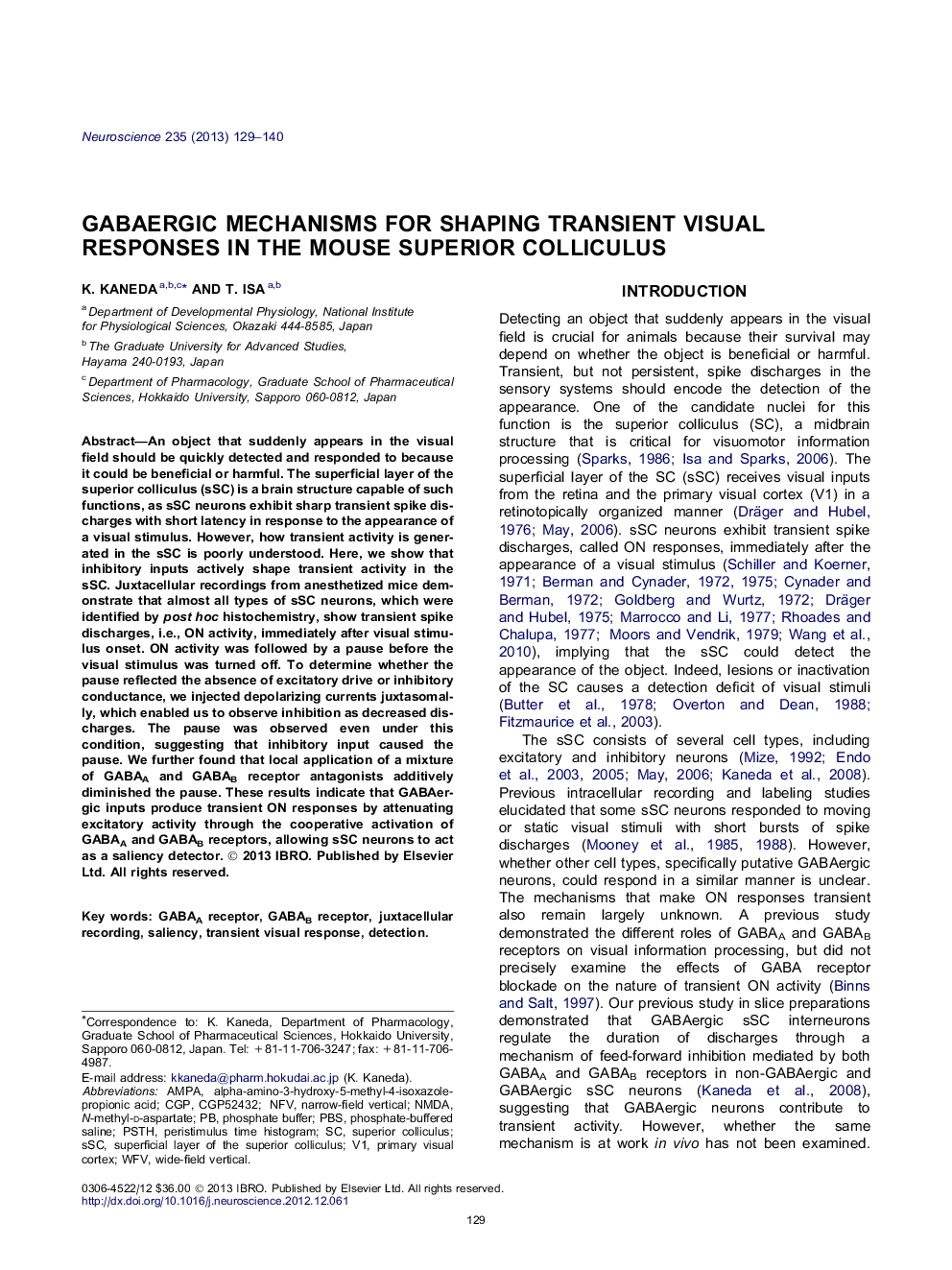 GABAergic mechanisms for shaping transient visual responses in the mouse superior colliculus