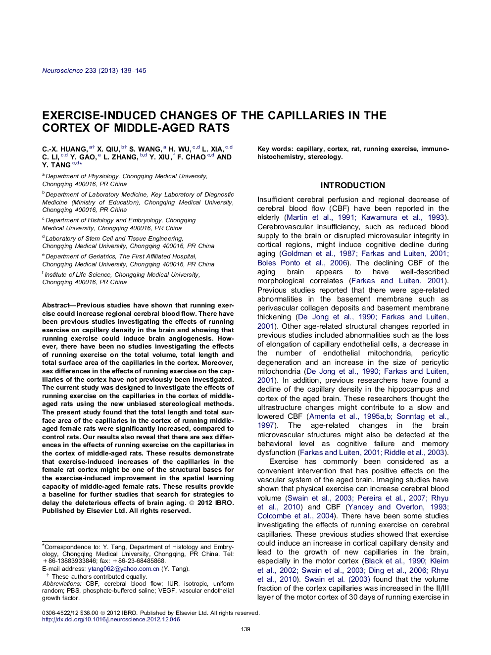 Exercise-induced changes of the capillaries in the cortex of middle-aged rats