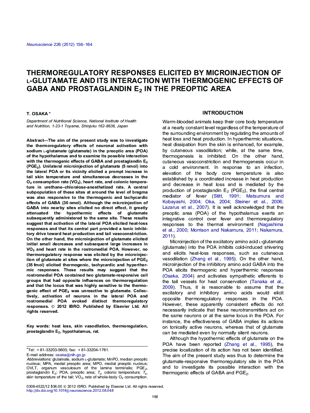 Thermoregulatory responses elicited by microinjection of l-glutamate and its interaction with thermogenic effects of GABA and prostaglandin E2 in the preoptic area