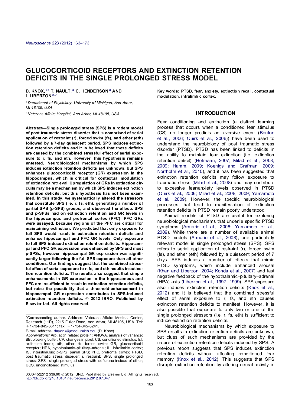 Glucocorticoid receptors and extinction retention deficits in the single prolonged stress model