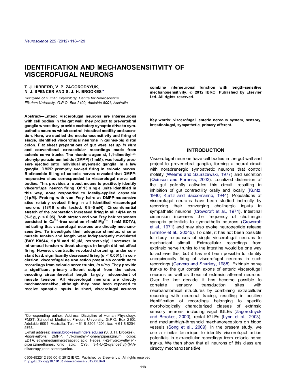 Identification and mechanosensitivity of viscerofugal neurons