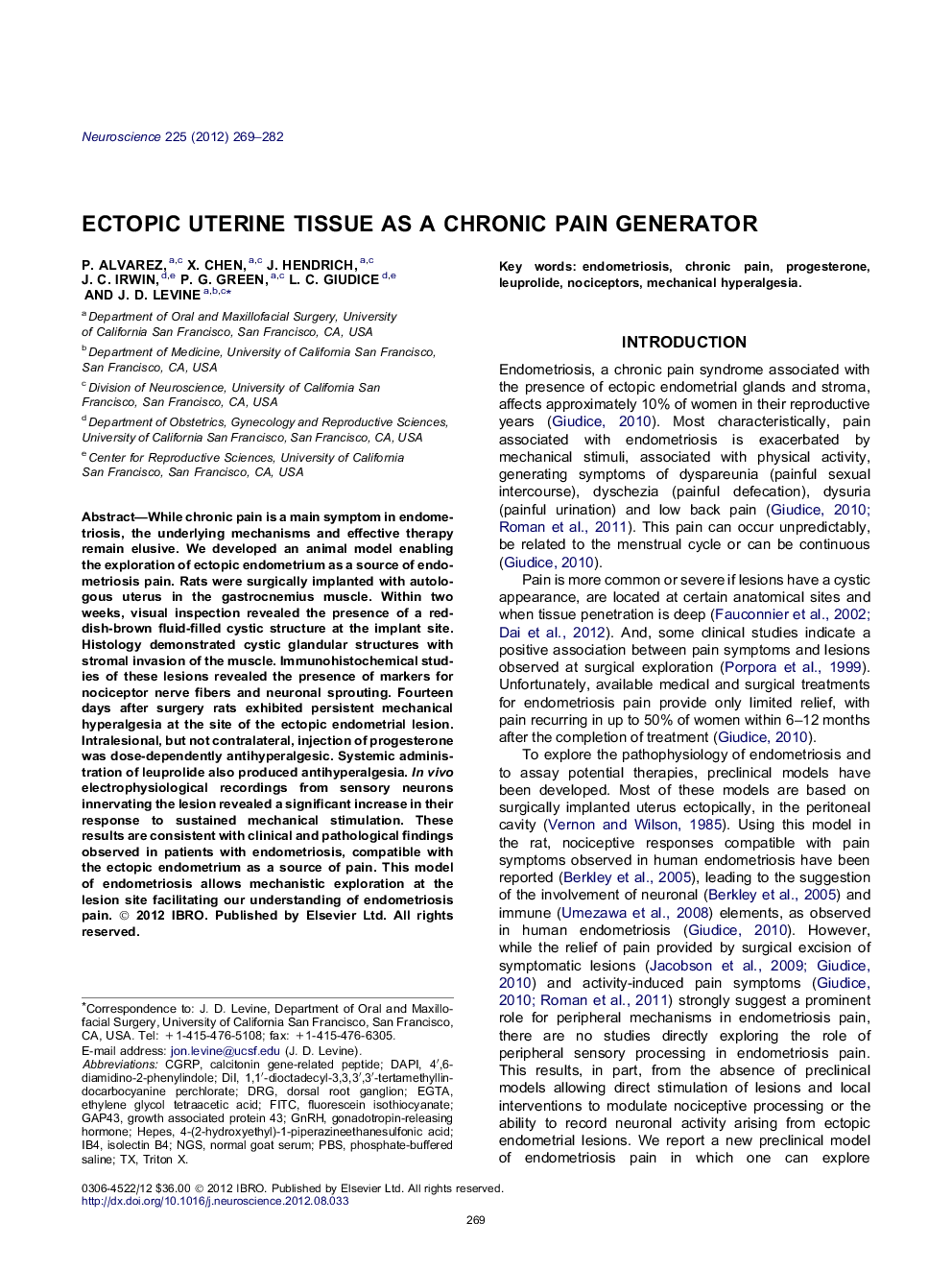 Ectopic uterine tissue as a chronic pain generator