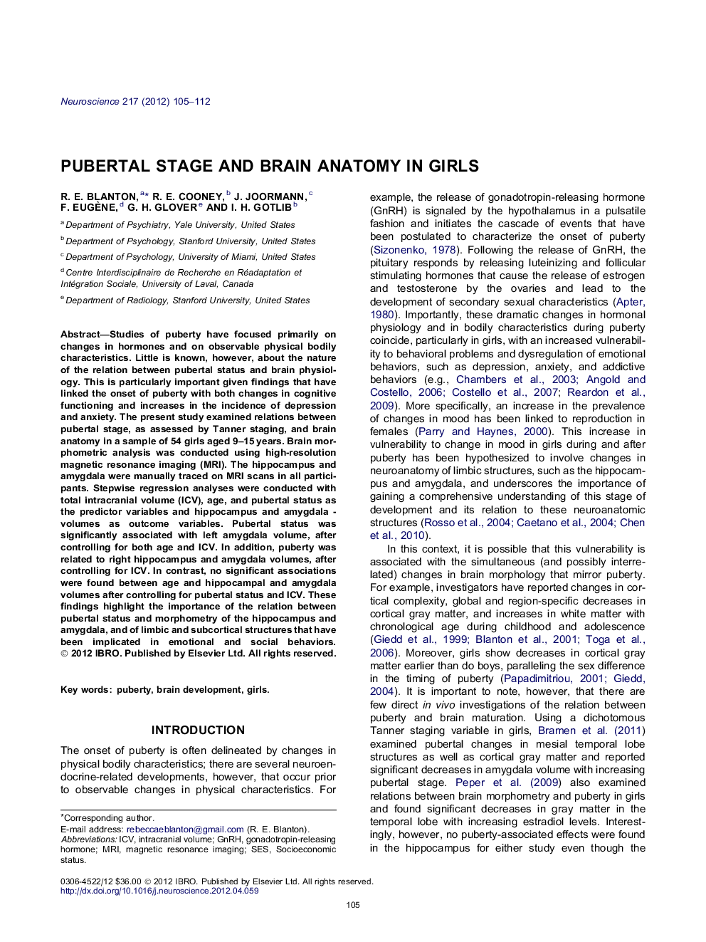 Pubertal stage and brain anatomy in girls