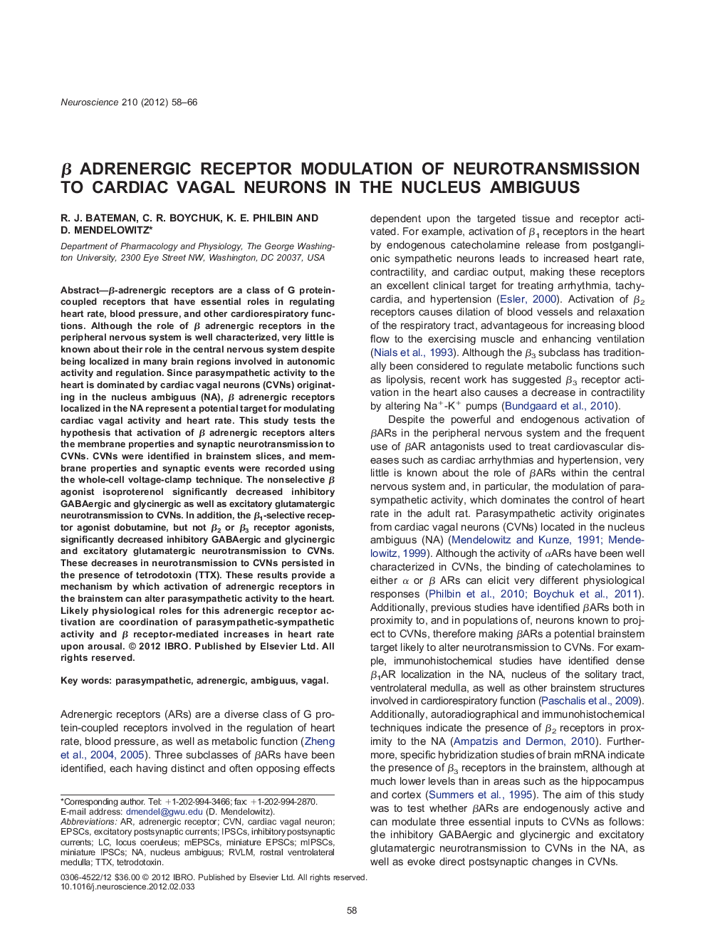 Î² adrenergic receptor modulation of neurotransmission to cardiac vagal neurons in the nucleus ambiguus