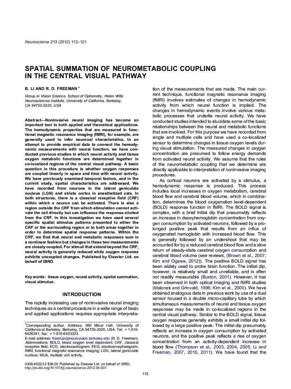 Spatial summation of neurometabolic coupling in the central visual pathway