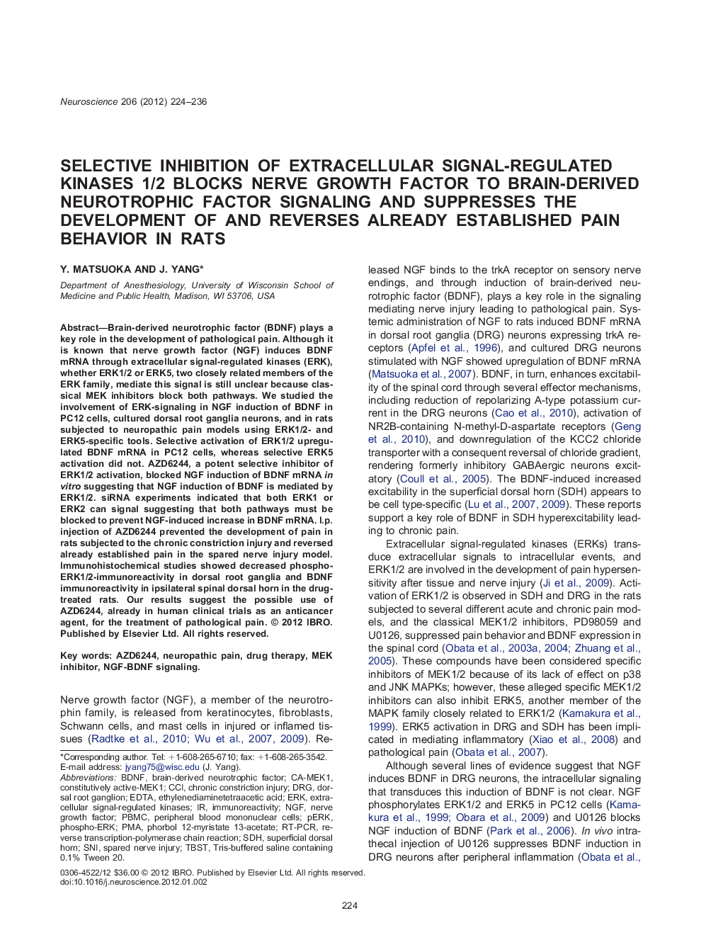 Selective inhibition of extracellular signal-regulated kinases 1/2 blocks nerve growth factor to brain-derived neurotrophic factor signaling and suppresses the development of and reverses already established pain behavior in rats