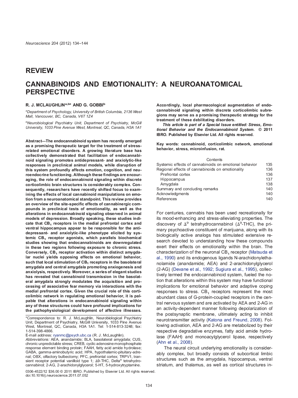 Cannabinoids and emotionality: a neuroanatomical perspective