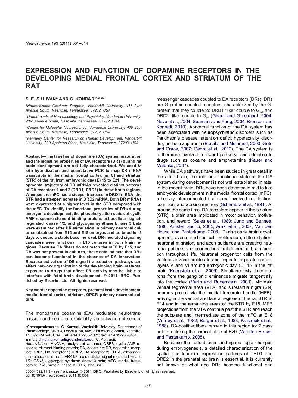 Expression and function of dopamine receptors in the developing medial frontal cortex and striatum of the rat 