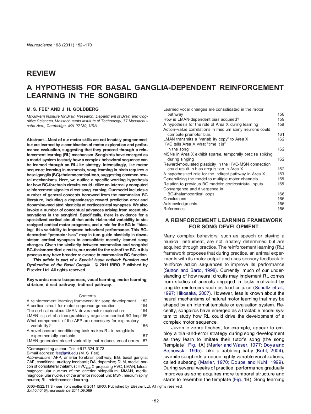 A hypothesis for basal ganglia-dependent reinforcement learning in the songbird