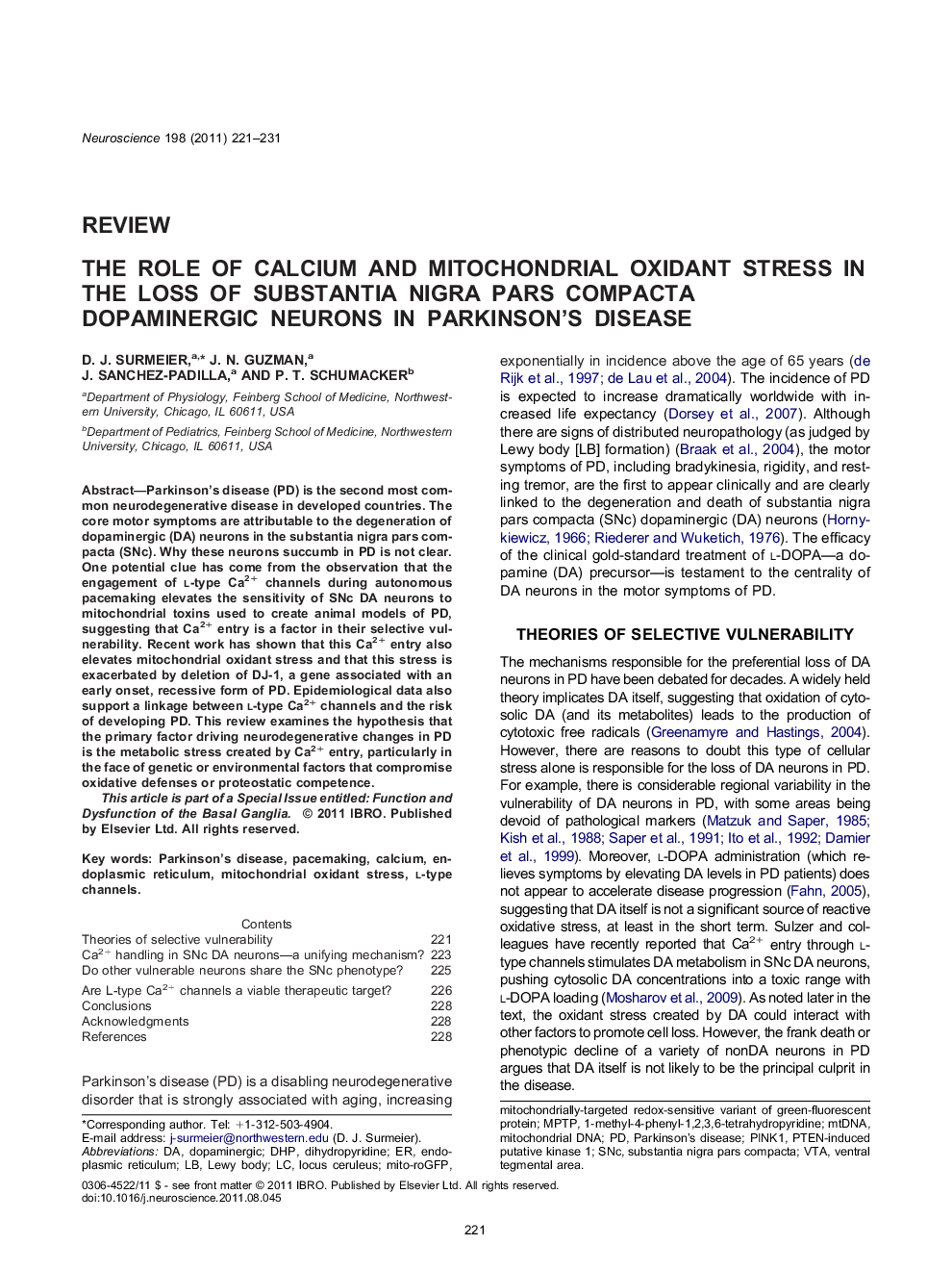 The role of calcium and mitochondrial oxidant stress in the loss of substantia nigra pars compacta dopaminergic neurons in Parkinson's disease