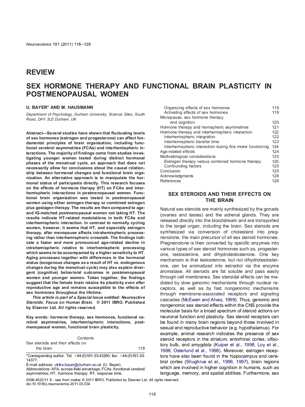 Sex hormone therapy and functional brain plasticity in postmenopausal women