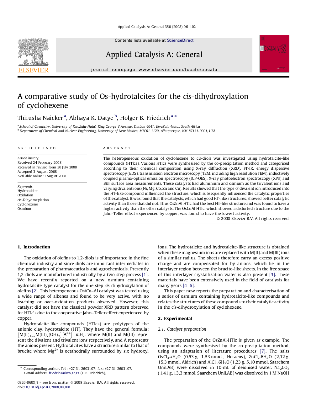 A comparative study of Os-hydrotalcites for the cis-dihydroxylation of cyclohexene