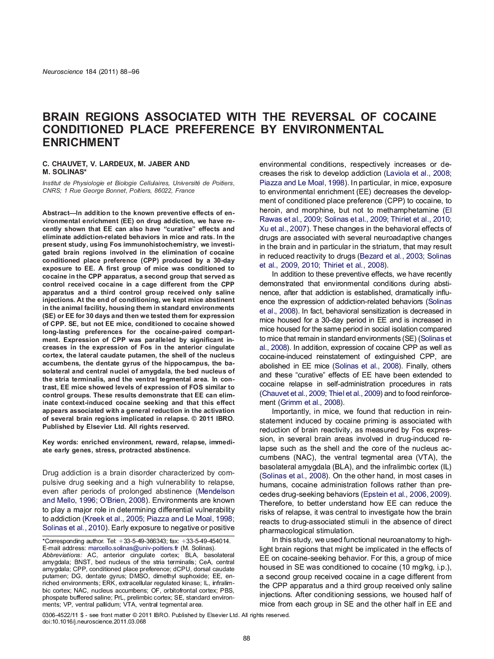 Brain regions associated with the reversal of cocaine conditioned place preference by environmental enrichment