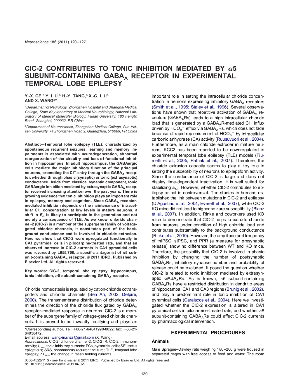 ClC-2 contributes to tonic inhibition mediated by α5 subunit-containing GABAA receptor in experimental temporal lobe epilepsy