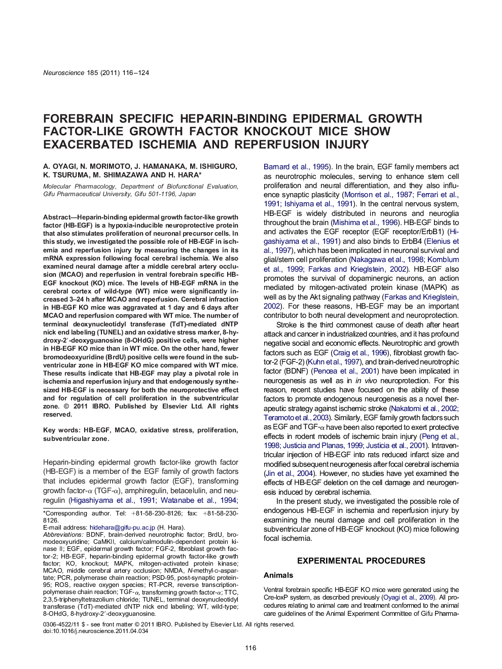 Forebrain specific heparin-binding epidermal growth factor-like growth factor knockout mice show exacerbated ischemia and reperfusion injury