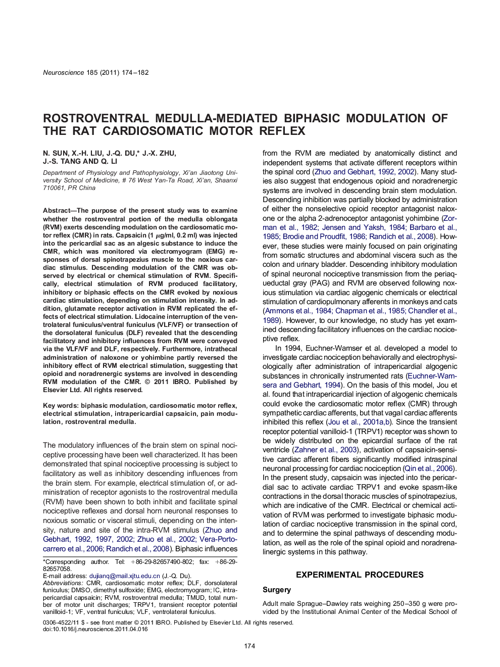 Rostroventral medulla-mediated biphasic modulation of the rat cardiosomatic motor reflex