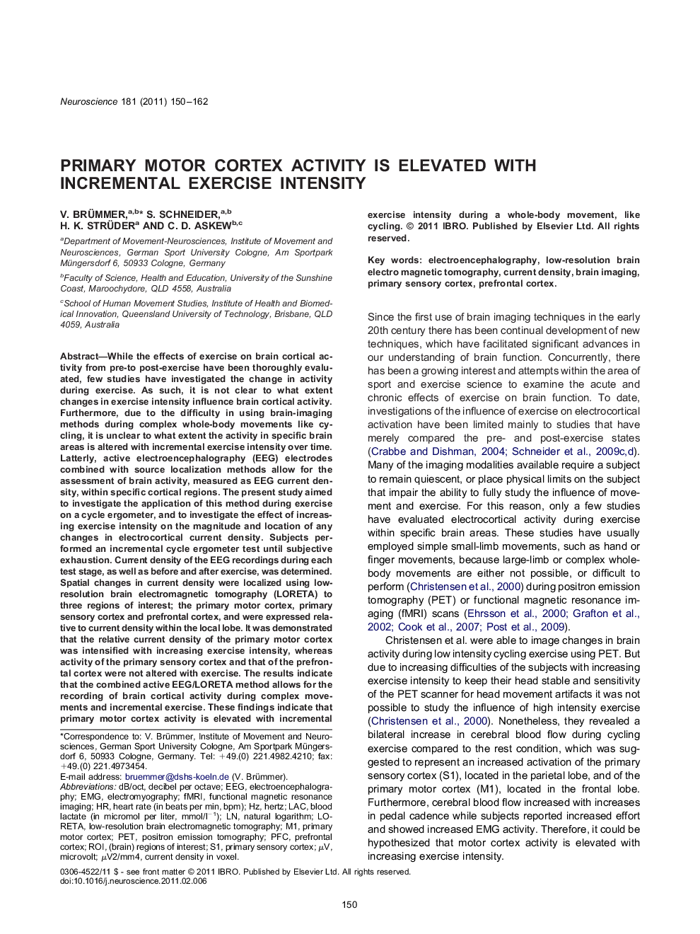 Primary motor cortex activity is elevated with incremental exercise intensity