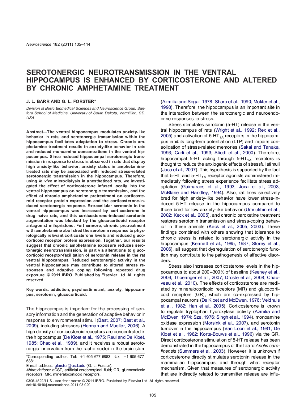 Serotonergic neurotransmission in the ventral hippocampus is enhanced by corticosterone and altered by chronic amphetamine treatment