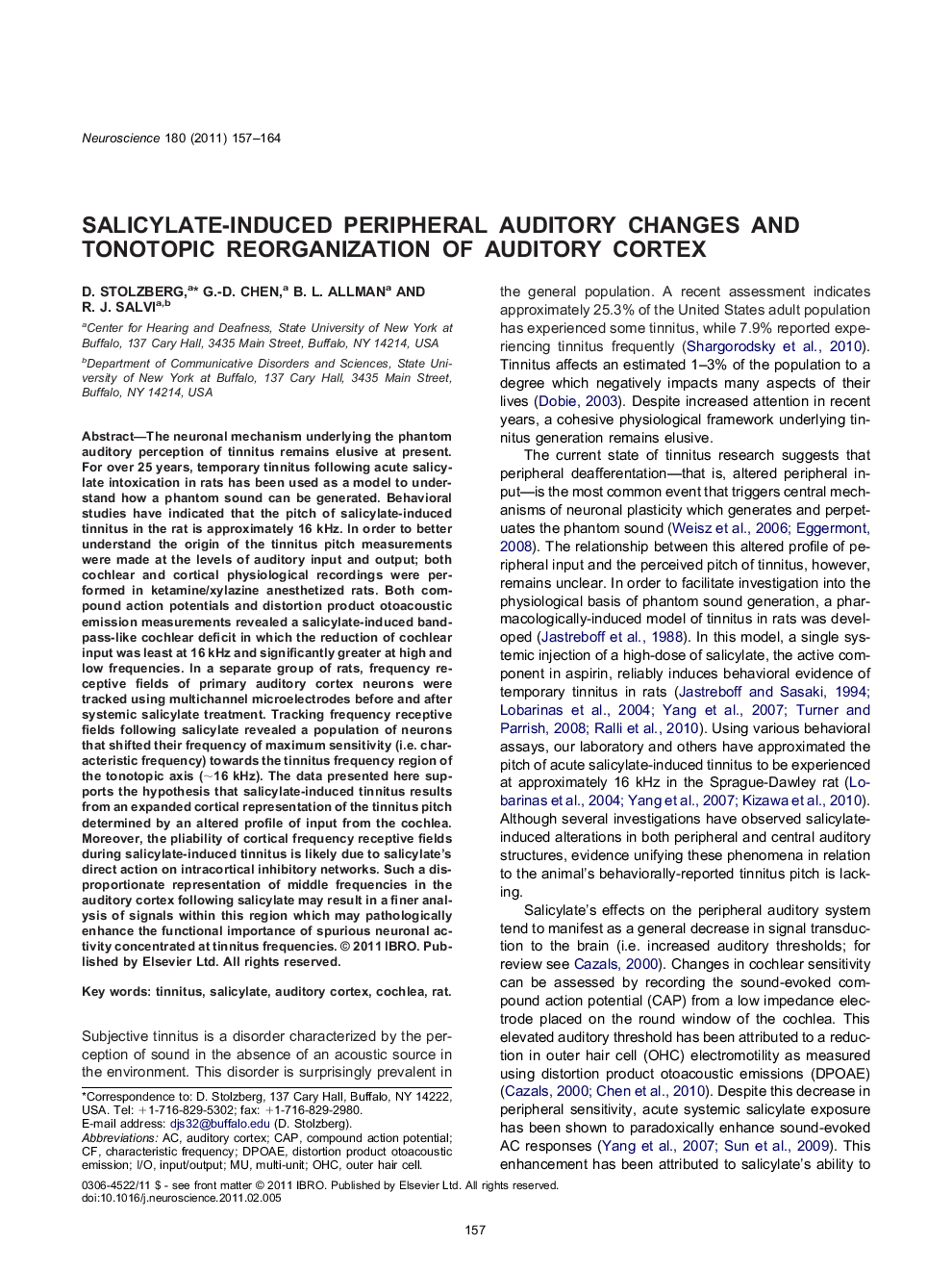 Salicylate-induced peripheral auditory changes and tonotopic reorganization of auditory cortex