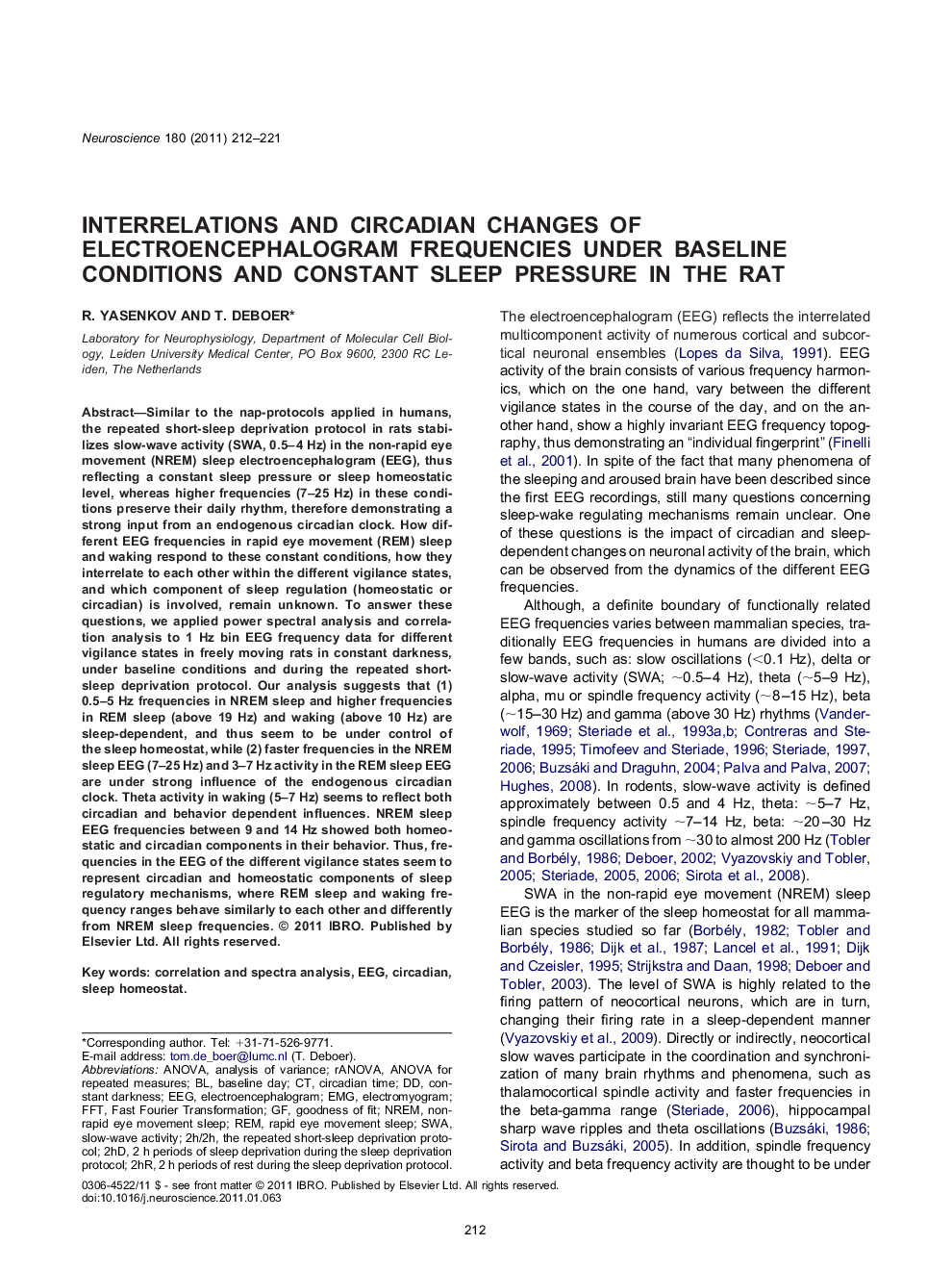 Interrelations and circadian changes of electroencephalogram frequencies under baseline conditions and constant sleep pressure in the rat