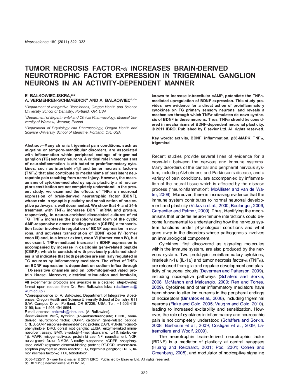 Tumor necrosis factor-α increases brain-derived neurotrophic factor expression in trigeminal ganglion neurons in an activity-dependent manner 