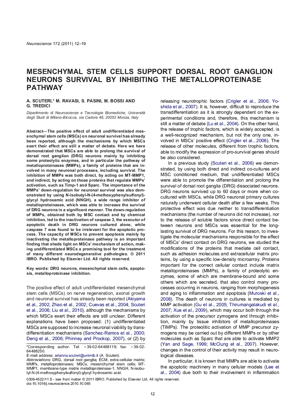 Mesenchymal stem cells support dorsal root ganglion neurons survival by inhibiting the metalloproteinase pathway