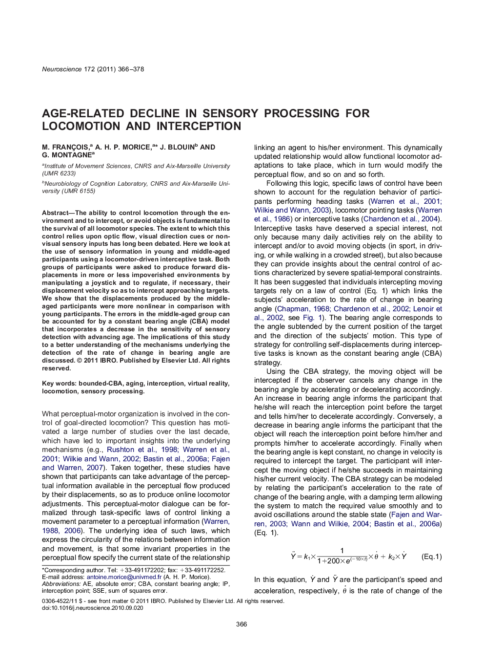 Age-related decline in sensory processing for locomotion and interception