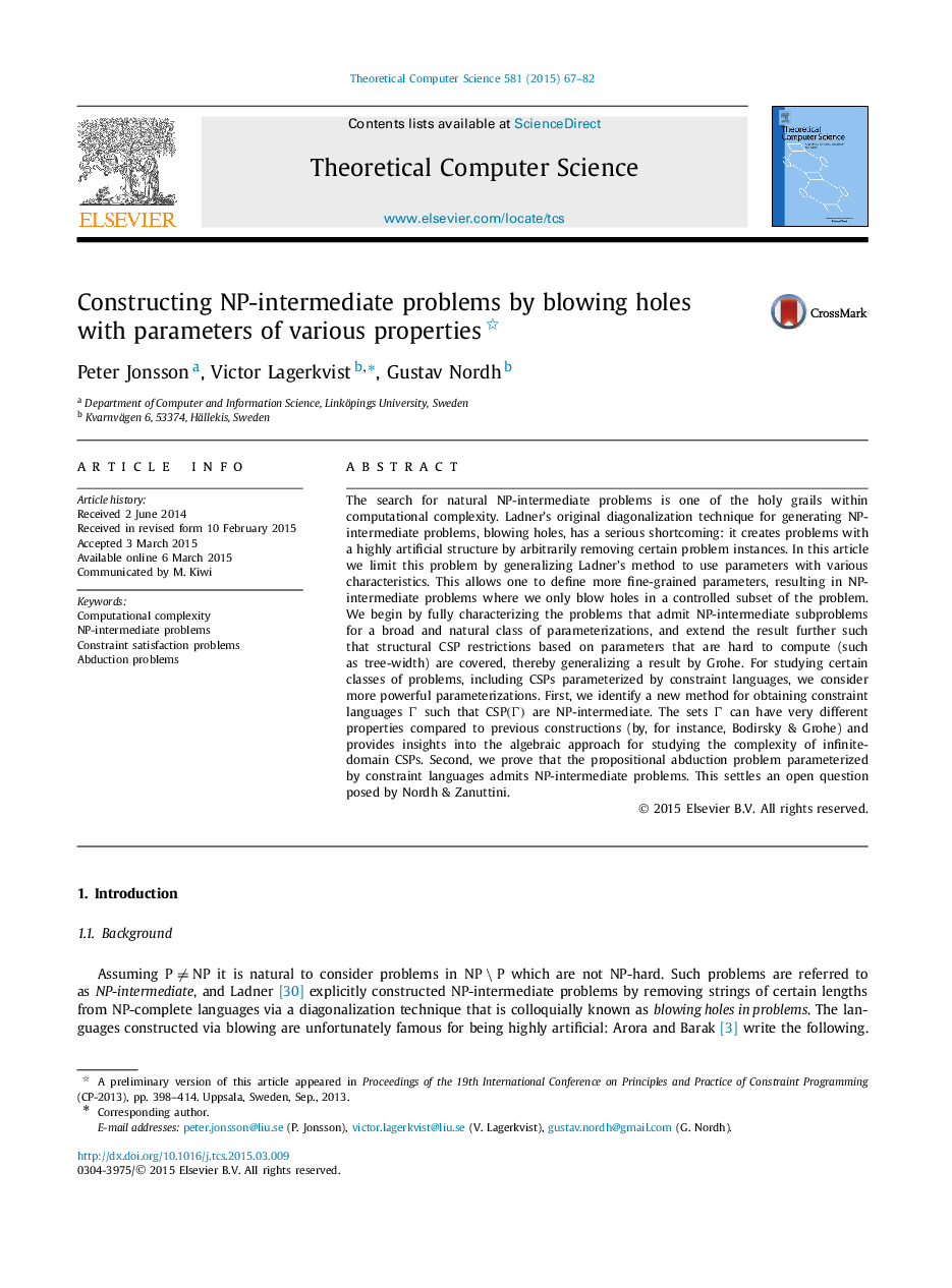 Constructing NP-intermediate problems by blowing holes with parameters of various properties 