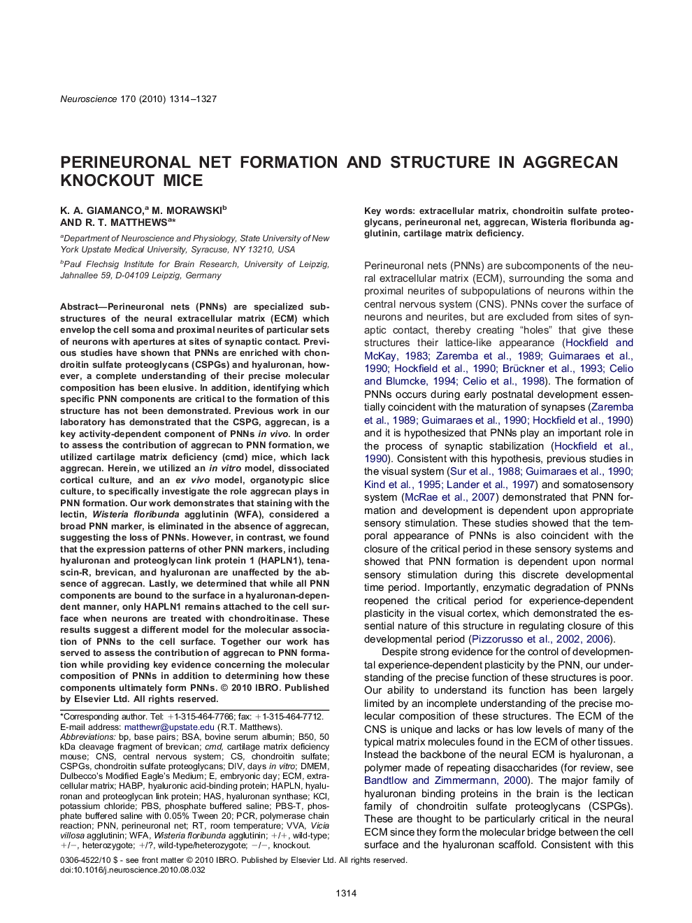 Perineuronal net formation and structure in aggrecan knockout mice