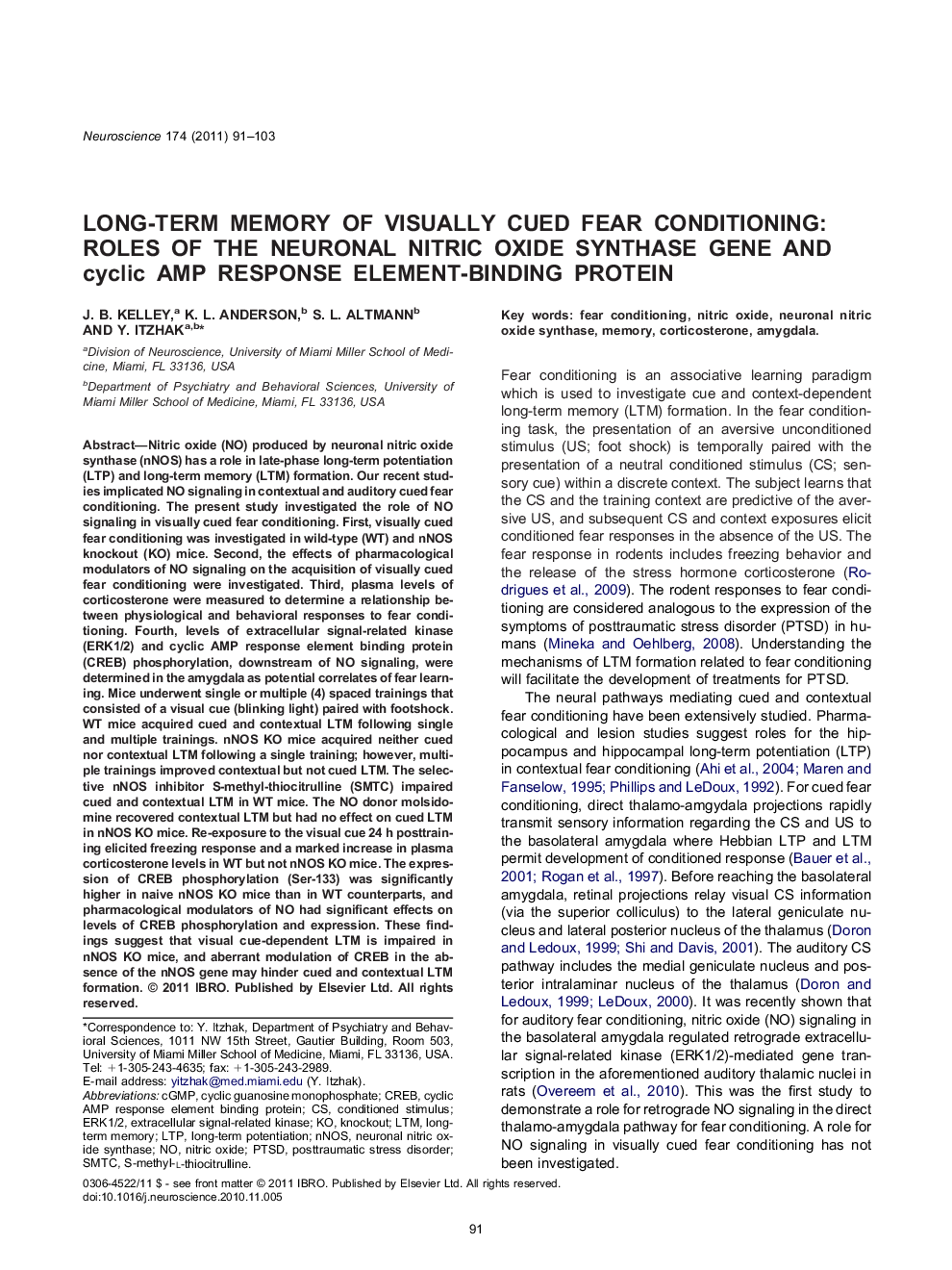 Long-term memory of visually cued fear conditioning: roles of the neuronal nitric oxide synthase gene and cyclic AMP response element-binding protein