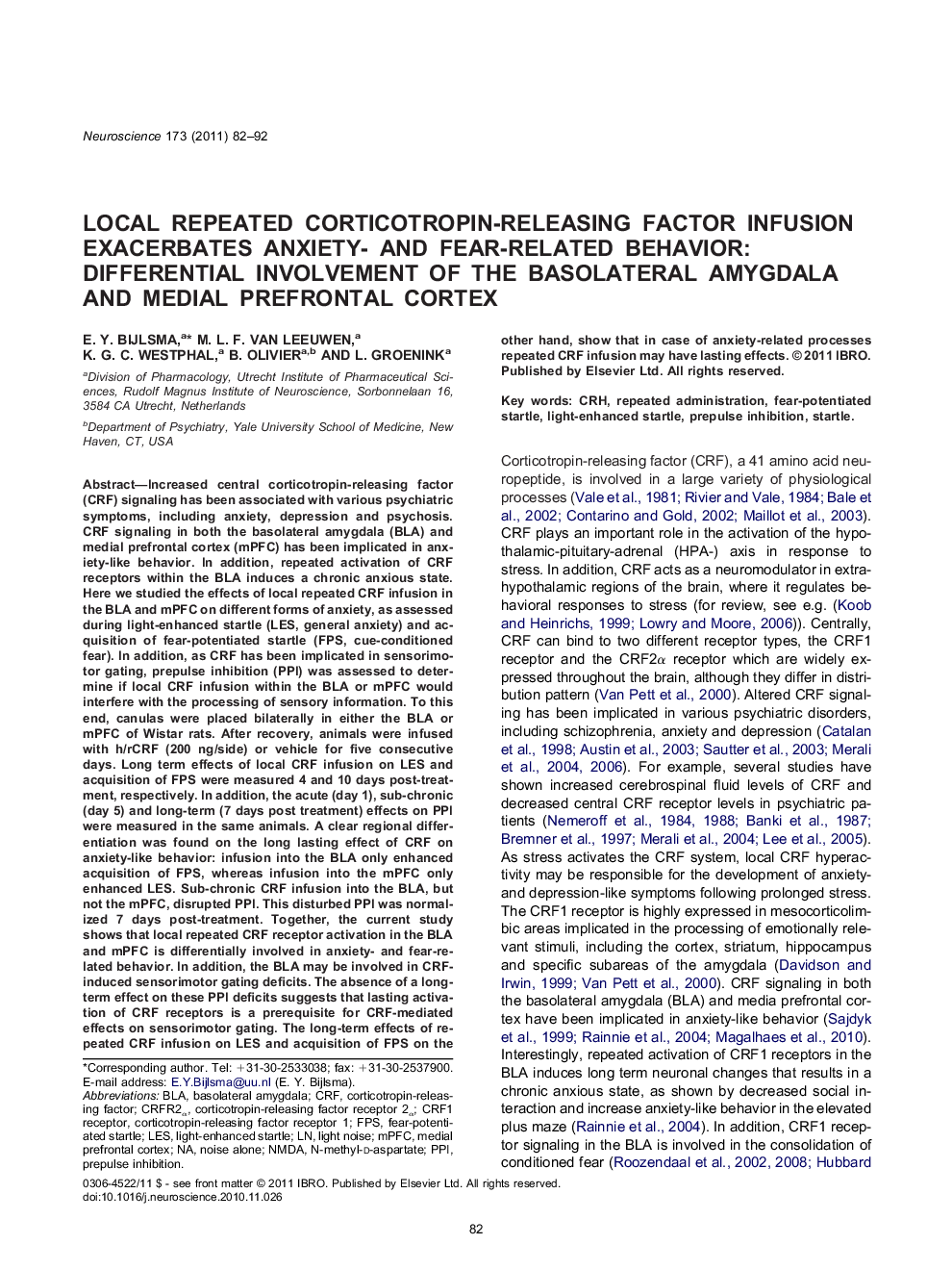 Local repeated corticotropin-releasing factor infusion exacerbates anxiety- and fear-related behavior: differential involvement of the basolateral amygdala and medial prefrontal cortex