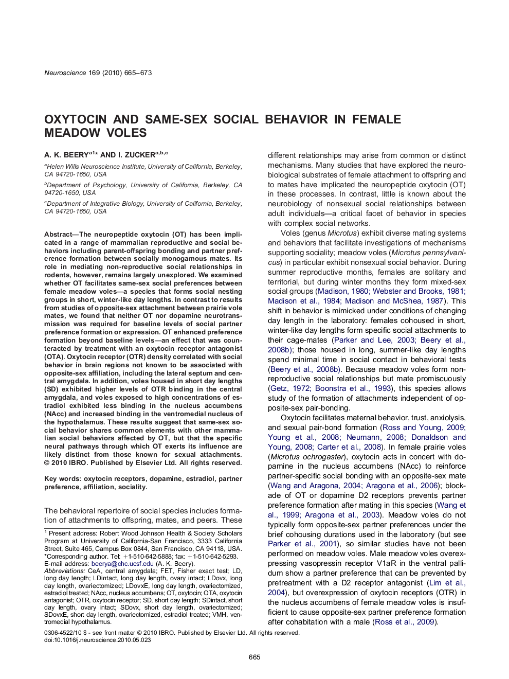 Oxytocin and same-sex social behavior in female meadow voles