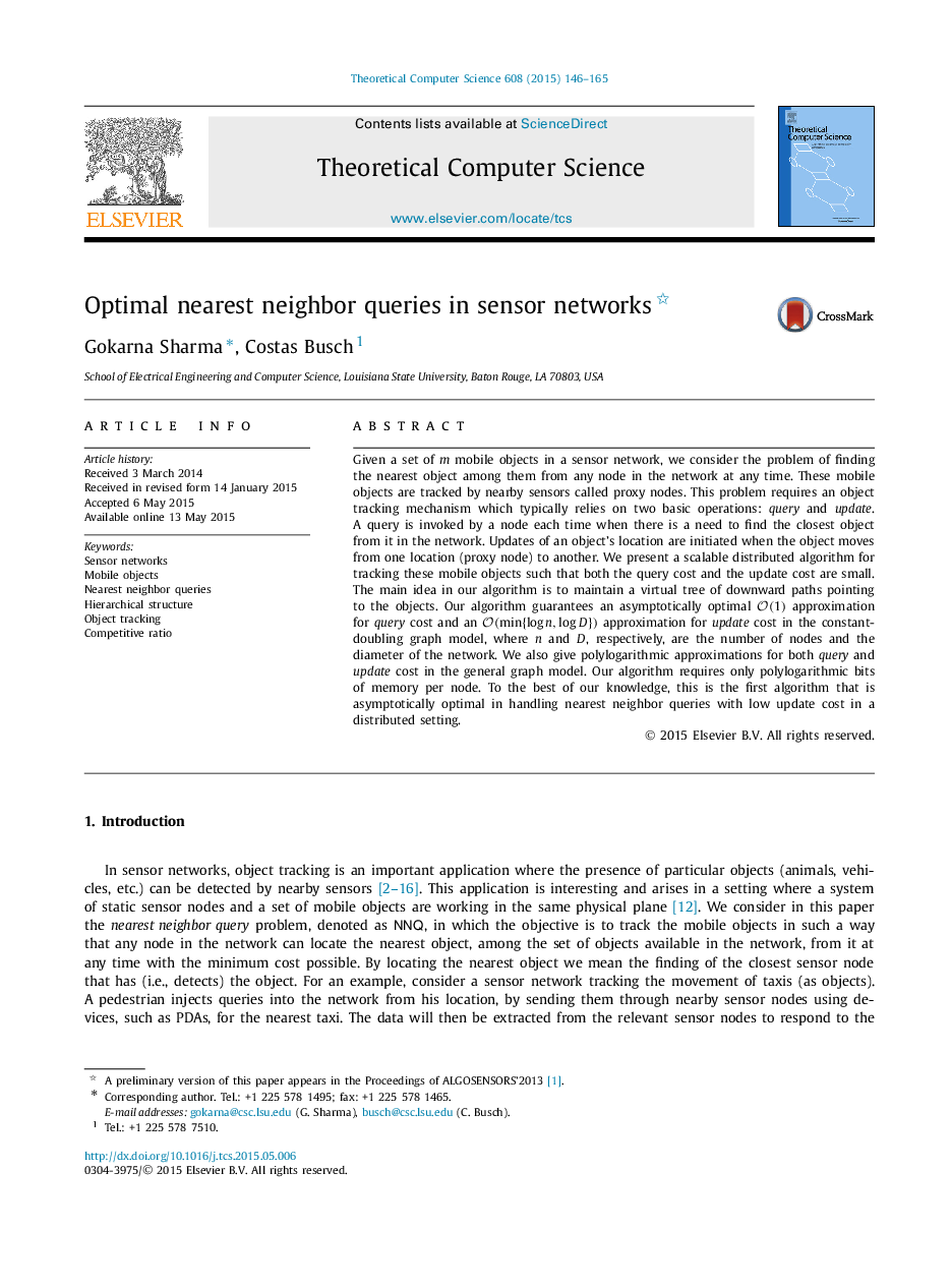 Optimal nearest neighbor queries in sensor networks 