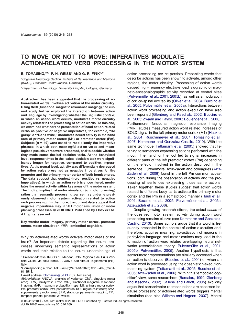 To move or not to move: imperatives modulate action-related verb processing in the motor system