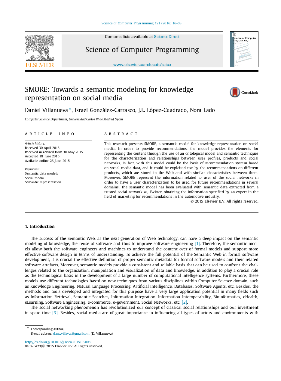 SMORE: Towards a semantic modeling for knowledge representation on social media