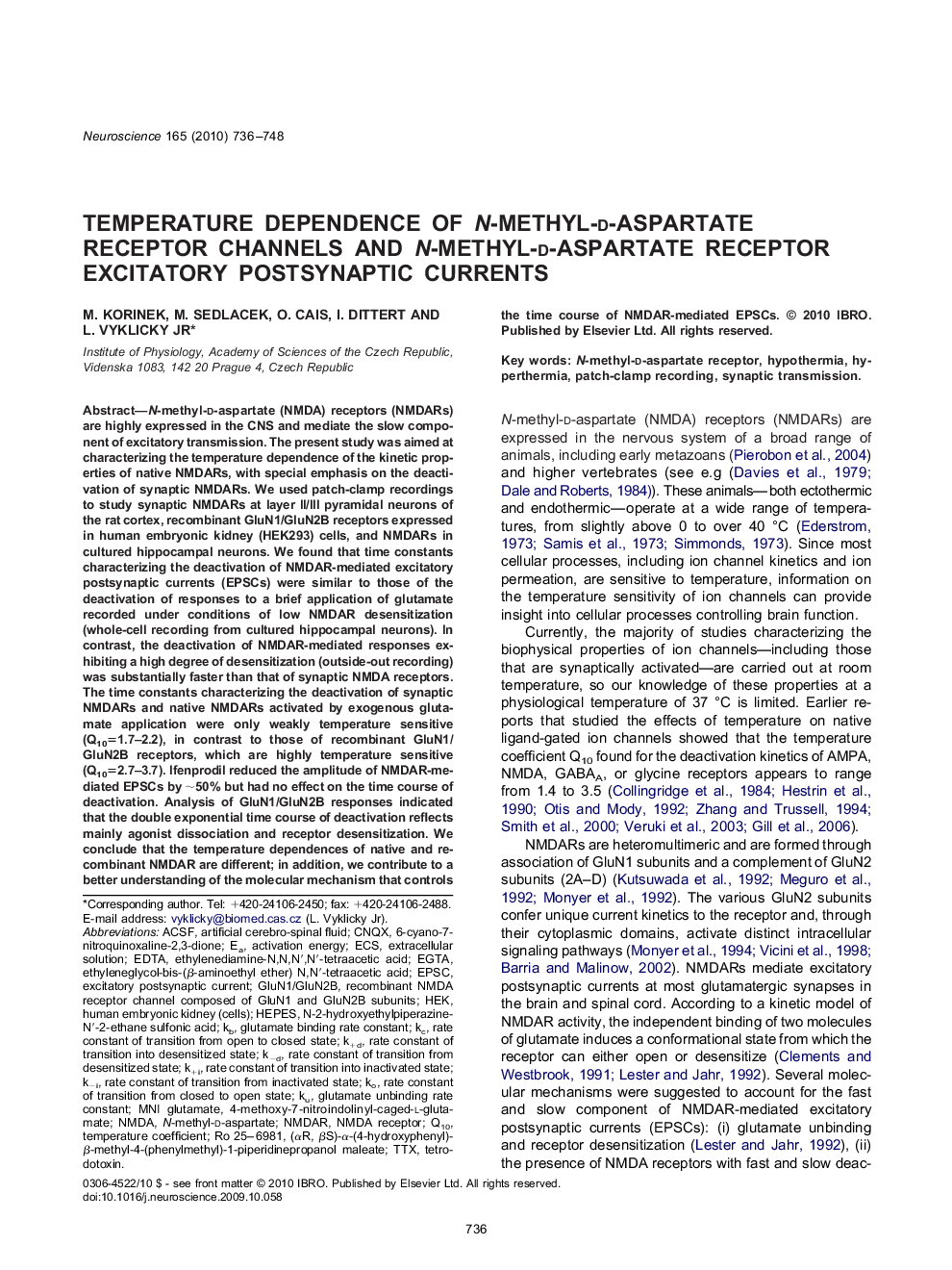 Temperature dependence of N-methyl-d-aspartate receptor channels and N-methyl-d-aspartate receptor excitatory postsynaptic currents