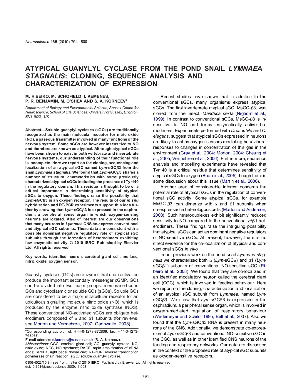 Atypical guanylyl cyclase from the pond snail Lymnaea stagnalis: cloning, sequence analysis and characterization of expression