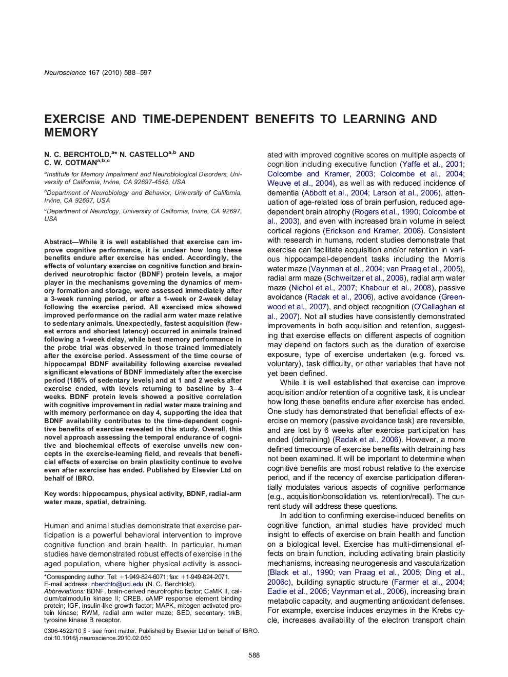 Exercise and time-dependent benefits to learning and memory