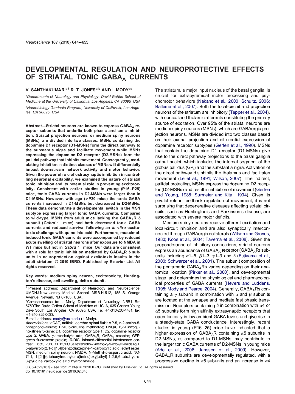 Developmental regulation and neuroprotective effects of striatal tonic GABAA currents