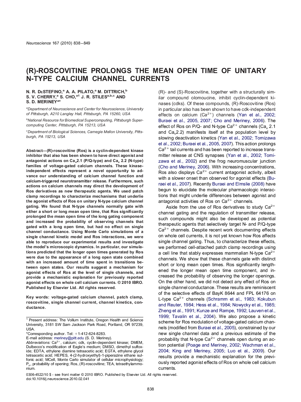 (R)-roscovitine prolongs the mean open time of unitary N-type calcium channel currents