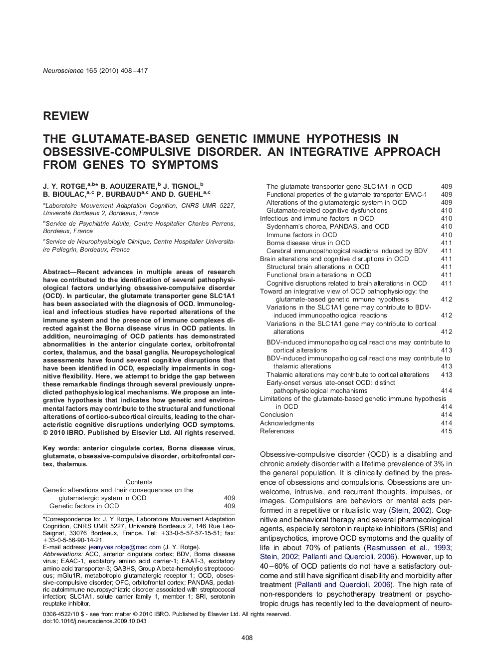 The glutamate-based genetic immune hypothesis in obsessive-compulsive disorder. An integrative approach from genes to symptoms