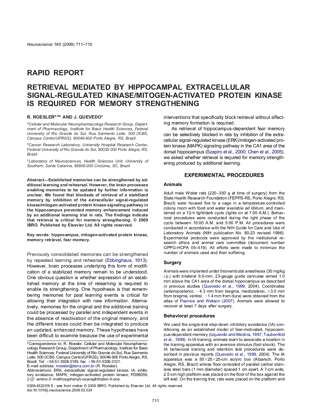 Retrieval mediated by hippocampal extracellular signal-regulated kinase/mitogen-activated protein kinase is required for memory strengthening