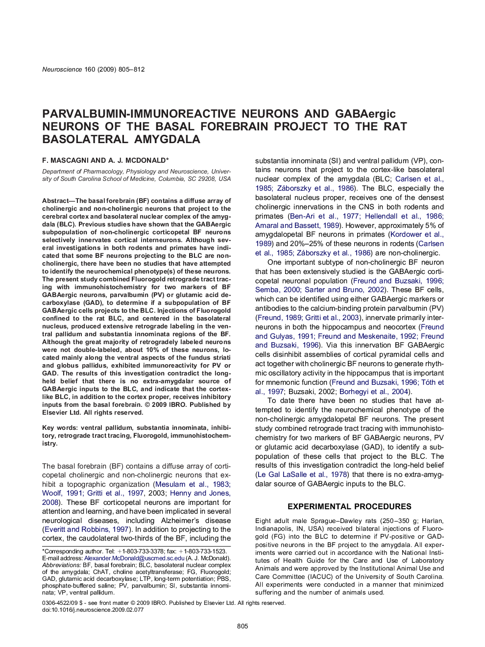 Parvalbumin-immunoreactive neurons and GABAergic neurons of the basal forebrain project to the rat basolateral amygdala