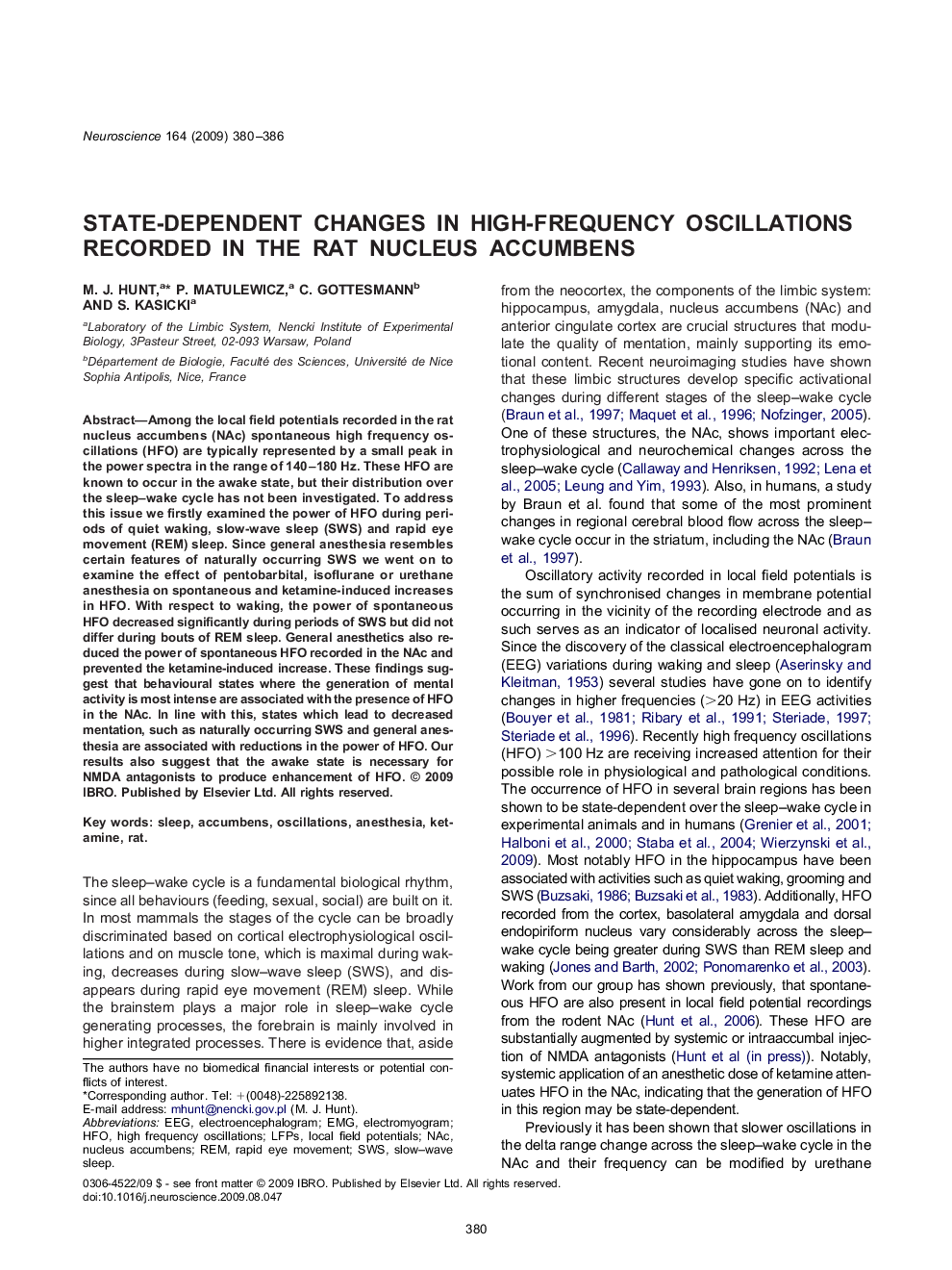 State-dependent changes in high-frequency oscillations recorded in the rat nucleus accumbens