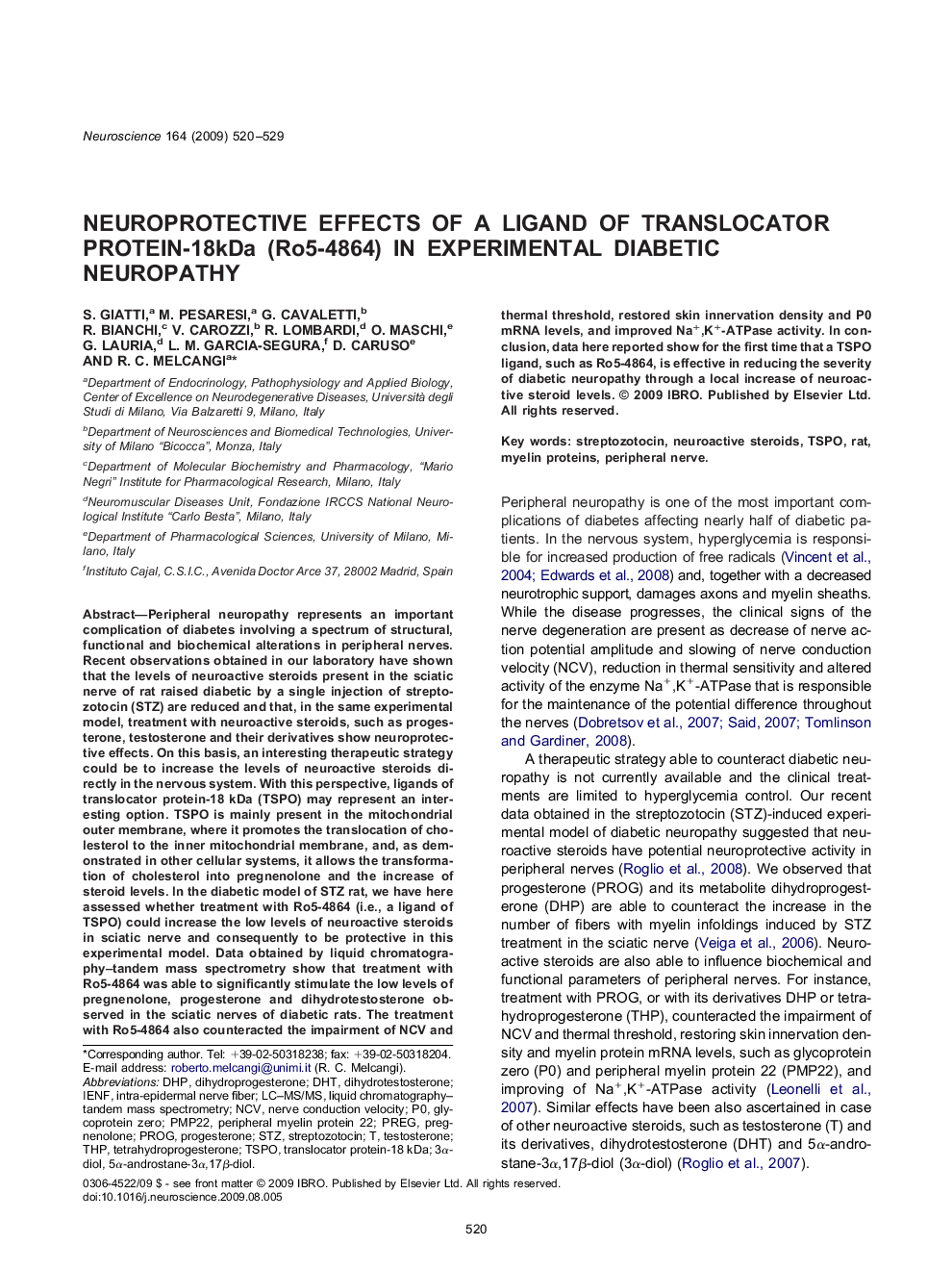 Neuroprotective effects of a ligand of translocator protein-18kDa (Ro5-4864) in experimental diabetic neuropathy