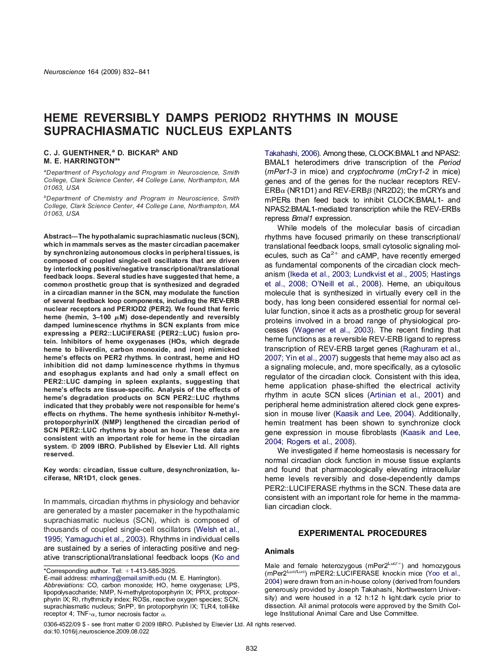 Heme reversibly damps PERIOD2 rhythms in mouse suprachiasmatic nucleus explants