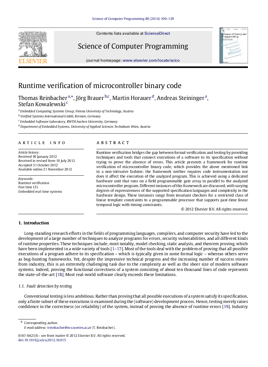 Runtime verification of microcontroller binary code