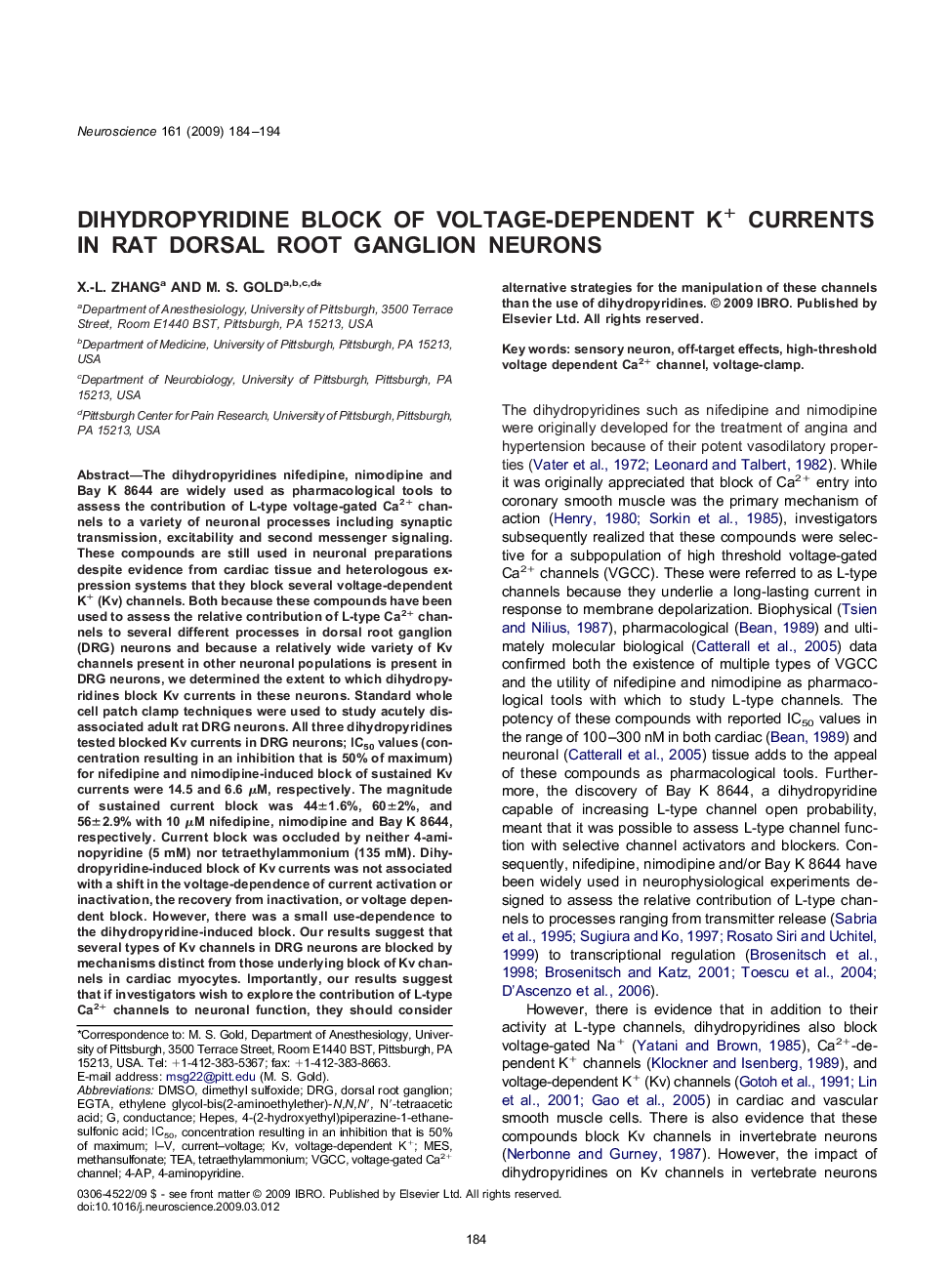 Dihydropyridine block of voltage-dependent K+ currents in rat dorsal root ganglion neurons