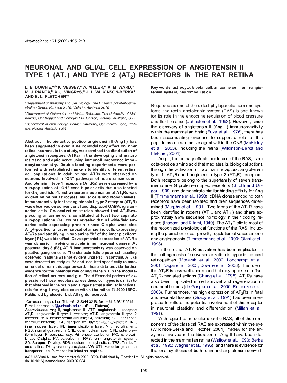 Neuronal and glial cell expression of angiotensin II type 1 (AT1) and type 2 (AT2) receptors in the rat retina