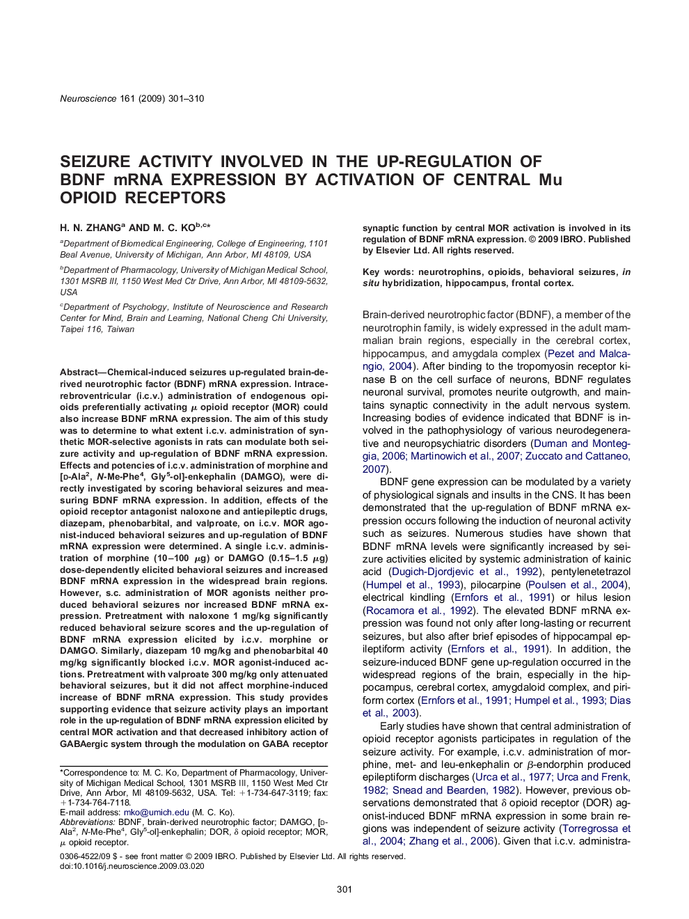 Seizure activity involved in the up-regulation of BDNF mRNA expression by activation of central Mu opioid receptors